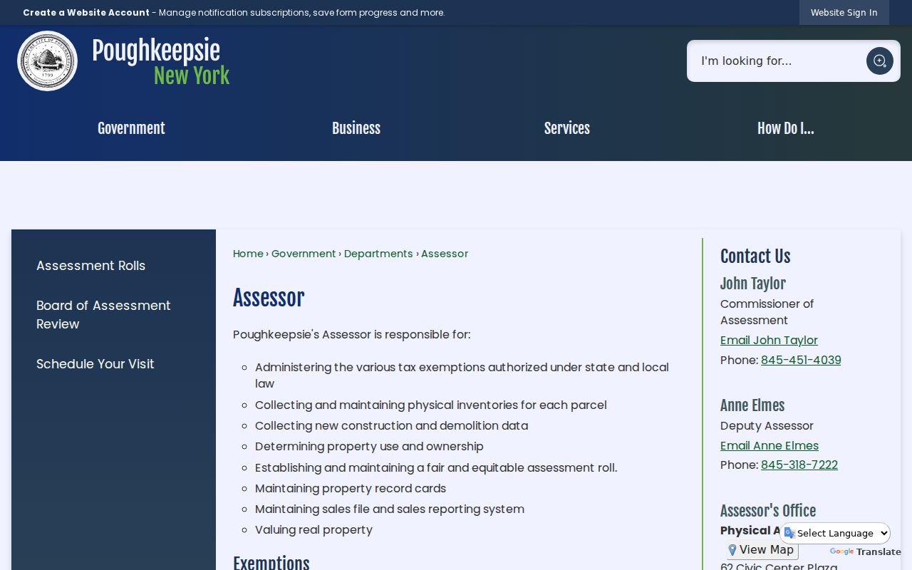 Poughkeepsie residents directory City Assessor access page