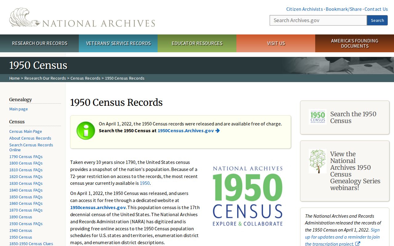 Poughkeepsie previous residents National Archives 1950 Census research access