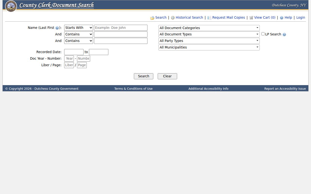 Poughkeepsie street directory County Clerk document search